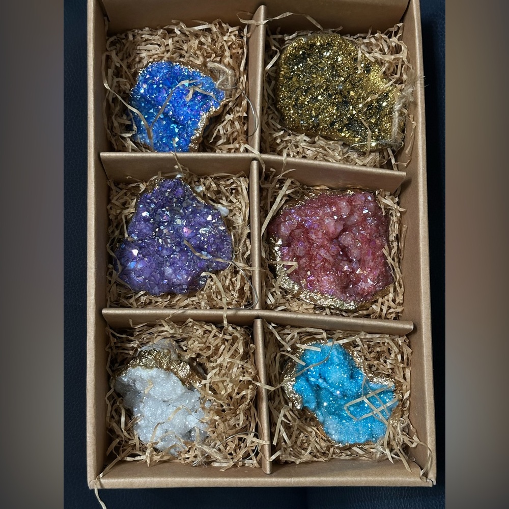 6 GEODES Christmas Ornaments Neiman Marcus Boxed Set